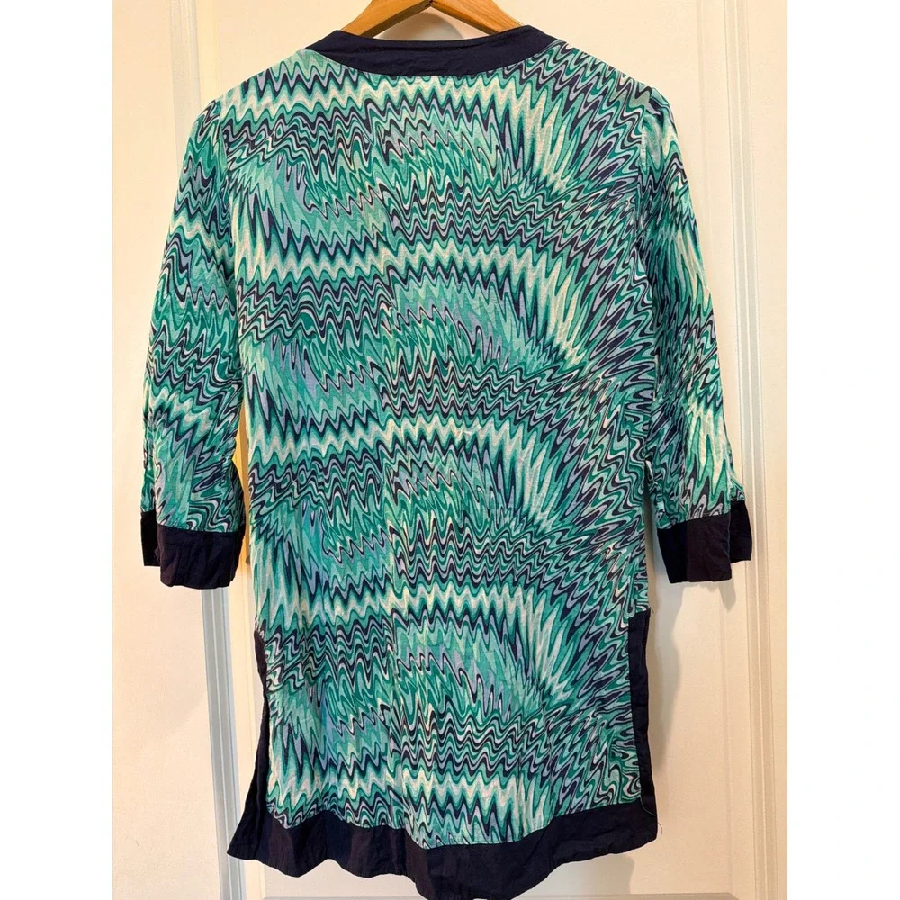 Hermanny by Vix Teal Navy Zigzag Cotton Tunic Beach Cover Up Y9K380